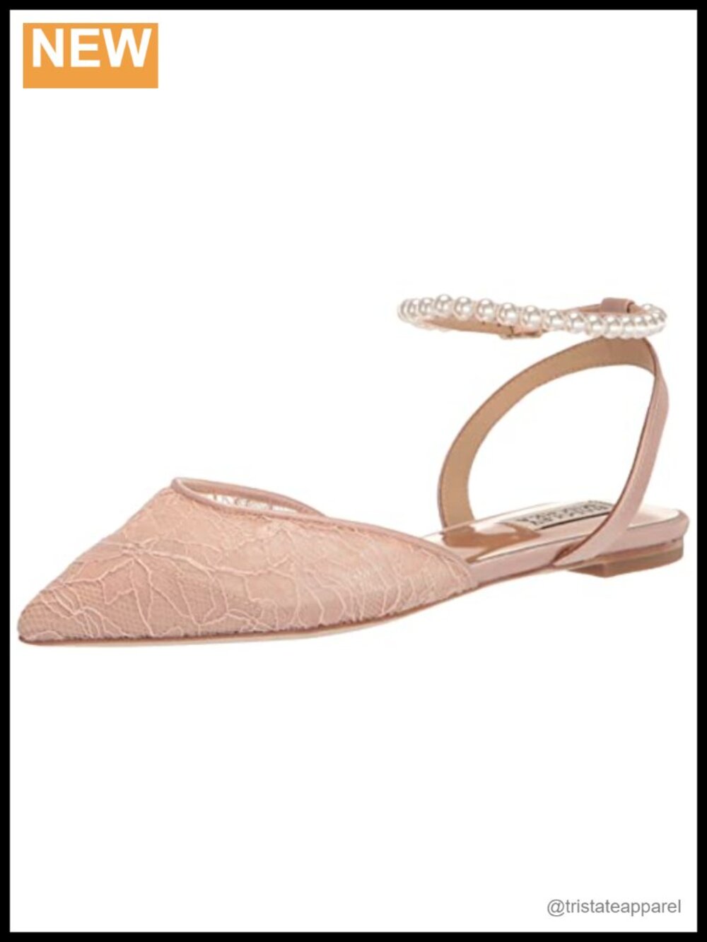 Badgley Mischka Fawn Mesh Pointed Toe Flat with Rhinestone Ankle Strap